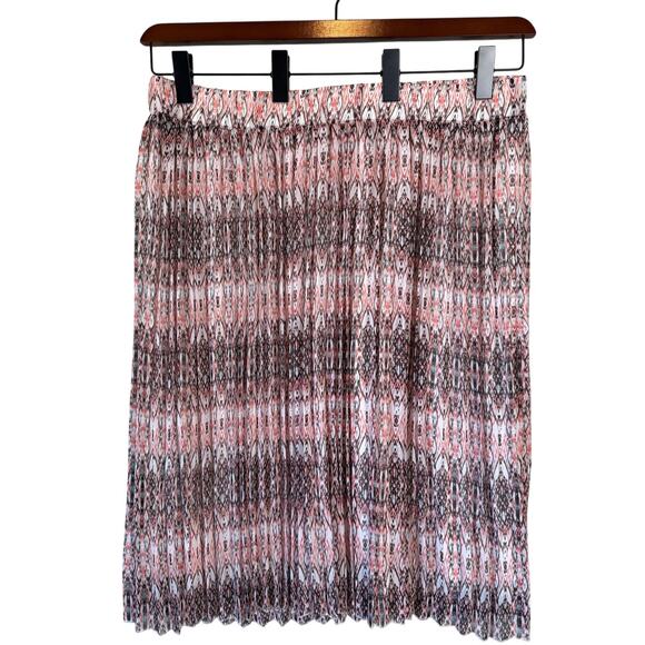 CJ Banks Plus Size 1X Pleated Midi Skirt Ikat Print Coral Black Flowy Boho Chic - Picture 2 of 8
